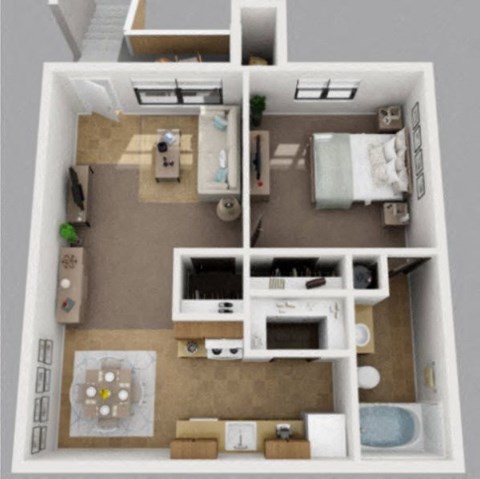a 3d drawing of a floor plan with a bedroom and living room
